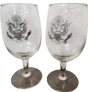Gold Presidential Seal Eagle wine glasses set of 2 goblets